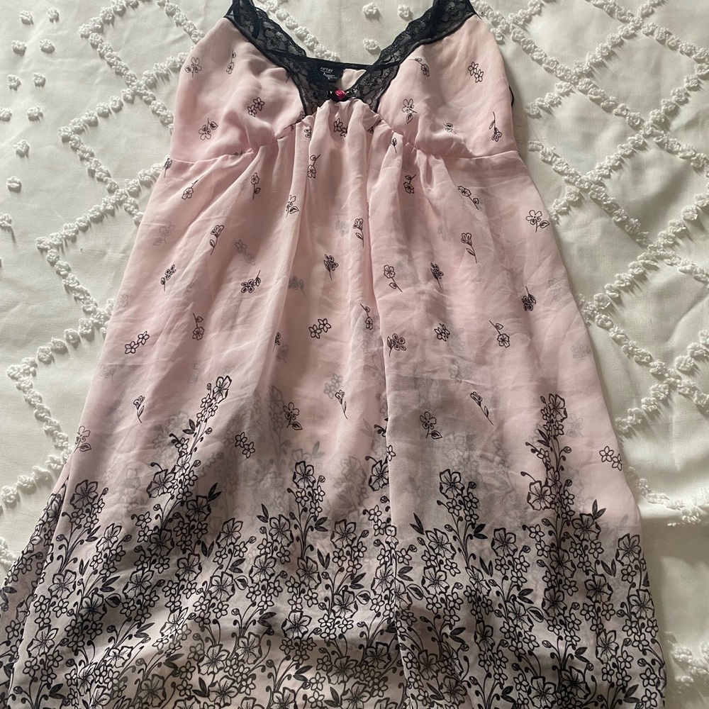 Apt 9 Pink Floral Lace Trim Chemise Babydoll Nightgown Slip Dress L - Picture 7 of 7